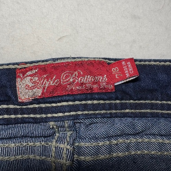 Apple Bottoms Dark Wash Skinny Jeans Embroidered Rhinestone Pockets Size 7/8 Y2K - Picture 3 of 11